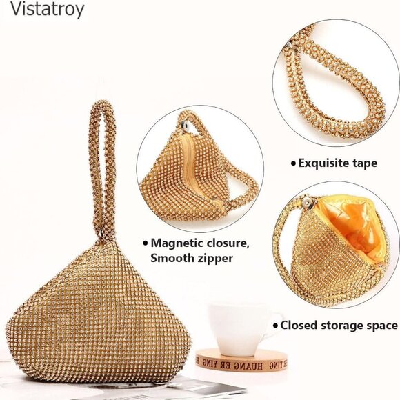 Women's Rhinestone Evening Bag Small Large Clutch Wedding Prom Party - Picture 2 of 7